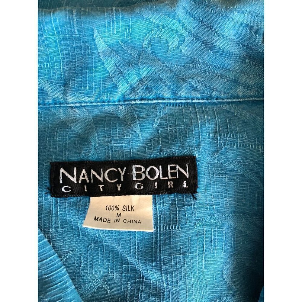 Nancy Bolen Womens Textured Blue Silk Button Down shirt Size M - Picture 8 of 12